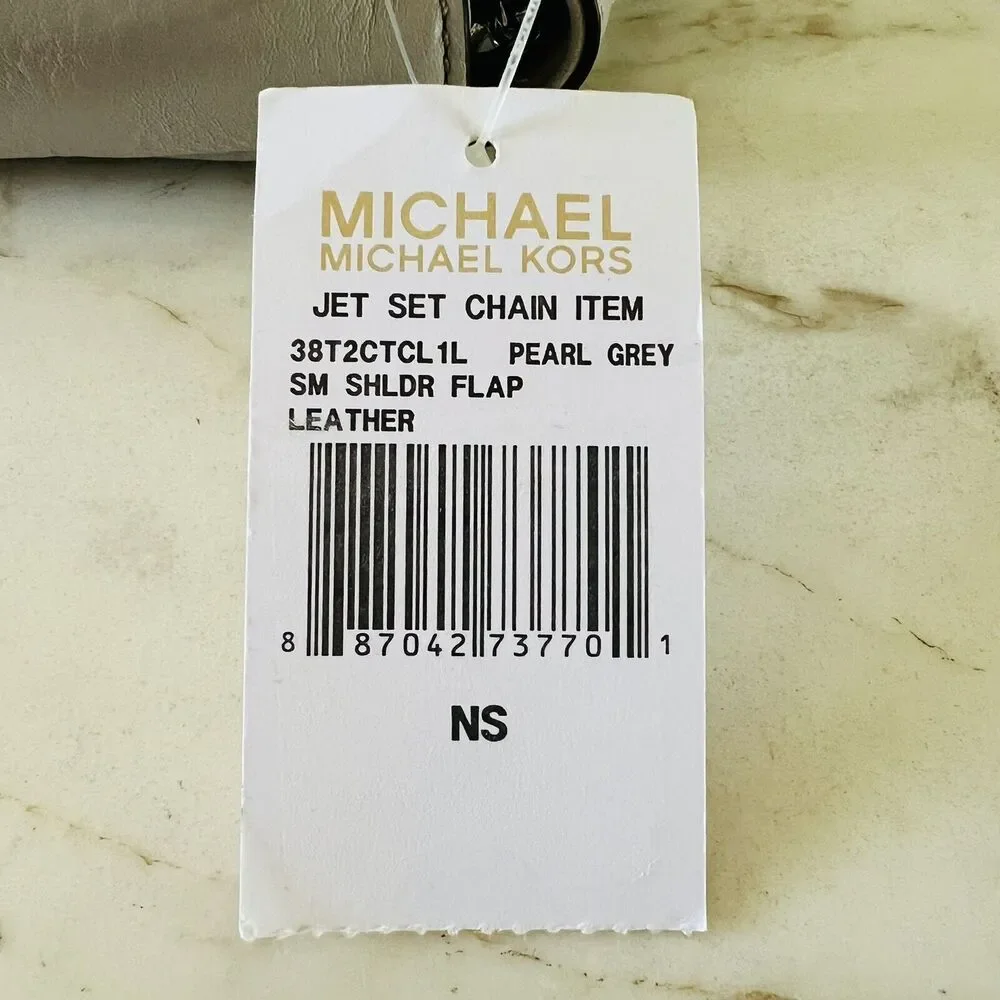MICHAEL KORS Jet Set Chain Pearl Grey Leather Small Shoulder Flap Shoulder Bag